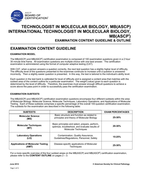 Technologist In Molecular Biology Mbascp