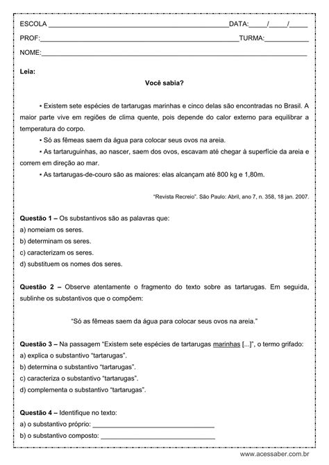 Atividade Substantivo 7 Ano Pdf