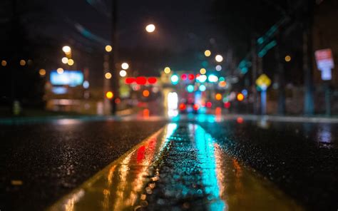 Road Asphalt Rain Night Lights Light Street Bokeh Close Up Nassau Weekly
