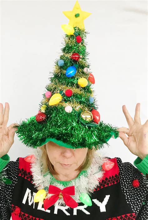 Ugly Christmas Tree Hat Light Up X Mas Sweater Contest Etsy