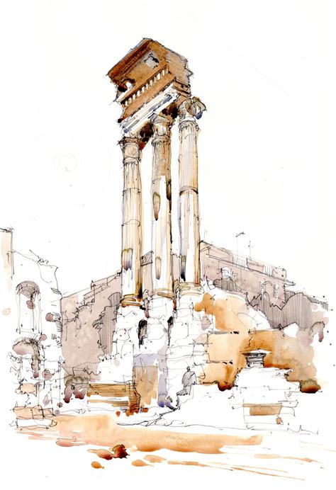 Watercolour Sketch Of Column In The Forum Rome