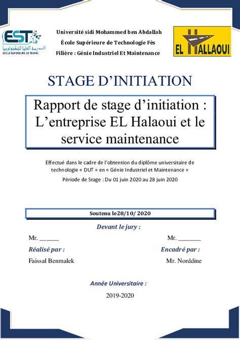 Exemple Rapport De Stage Maintenance Industrielle