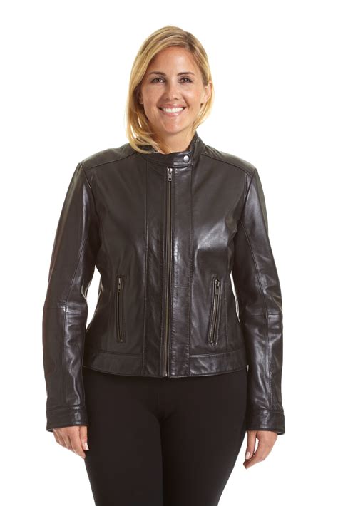 Excelled Womens Plus Size Lambskin Leather Moto Jacket