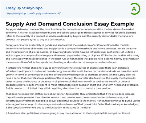 Supply And Demand Conclusion Essay Example