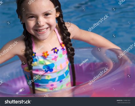 Portrait Cheerful Little Girl Swimming Swim Stock Photo 124961267