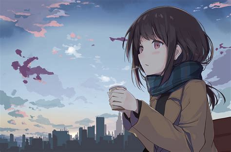 Anime Girl Holding Tea Outside Hd Anime 4k Wallpapers Images