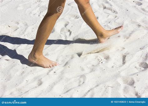 Bare Feet Walking On The White Sand Stock Image Image Of Beach Healthy 102145823