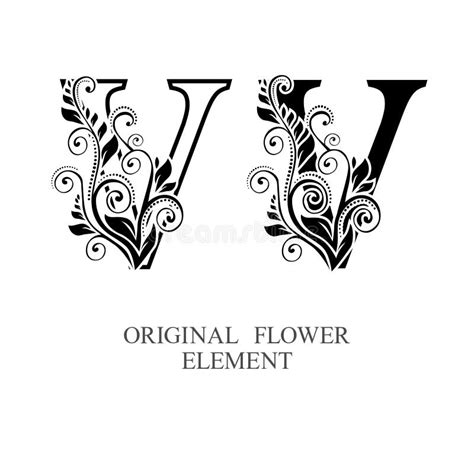 Elegant Initial Letters V In Two Color Variations With Botanical