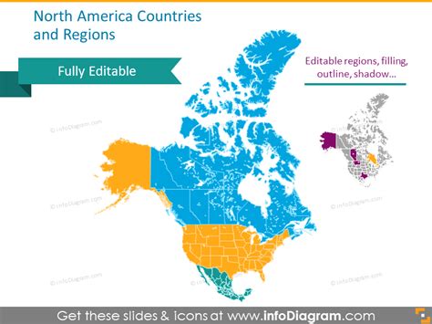 Editable Maps Icons Usa Canada Mexico North America Continent Ppt