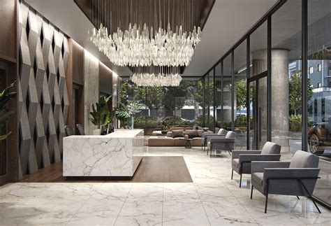 Modern Lobby Apartment On Behance Hotel Lobby Design Modern Lobby Lobby Design