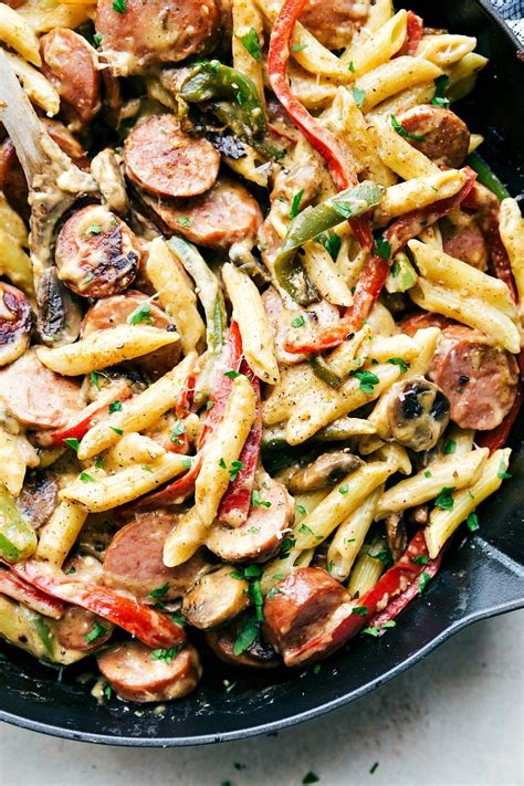 Remove from the heat and add the basil and parmesan. One Pot Creamy Cajun Sausage & Veggie Pasta | Chelsea's ...