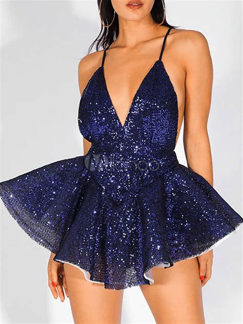 Sexy Club Dress Sequins Glitter Backless Sleeveless Skater Dress