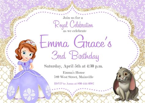 Birthday, disney princess, free printables, labels, princess sofia the first, stickers, top 100, toppers. Sofia the First Birthday Party Invitation - Digital File | Invitaciones al primer cumpleaños ...