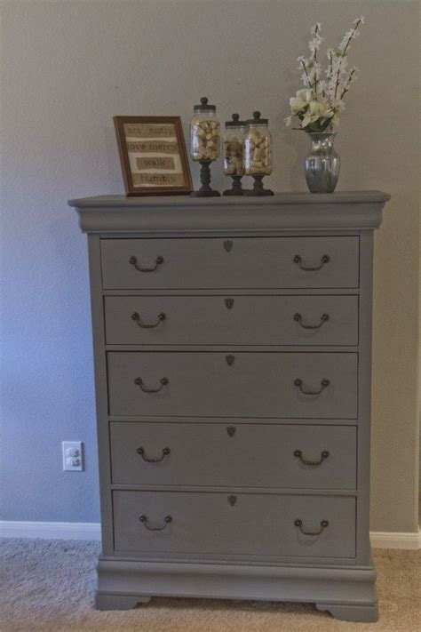 Browse bedroom decorating ideas and layouts. Tall hand painted grey dresser for sale!! Master bedroom ...