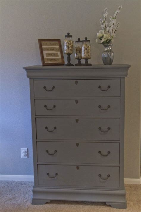 How to decorate a basement guest bedroom. Tall hand painted grey dresser for sale!! Master bedroom ...