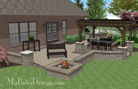 Creative Brick Patio Design with Pergola, Fire Pit & Bar ...