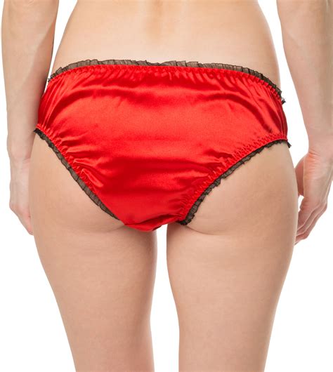 Red Satin Frilly Sissy Panties Bikini Knicker Underwear Briefs Size