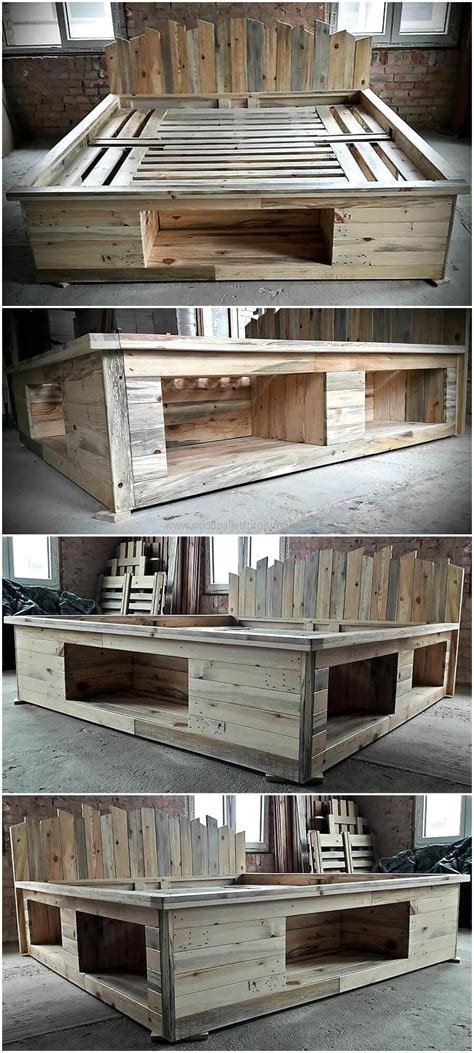 Repurposed Pallets Bed Frame With Storage Option Wood Pallet Bed