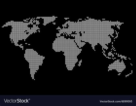 Dotted World Map White On Black Background Vector Image