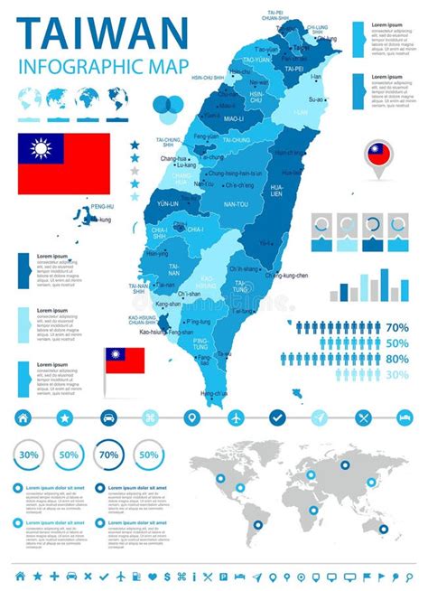 Taiwán Mapa Y Bandera Infographic Ejemplo Detallado Del Vector Stock de ilustración