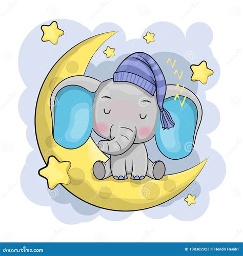 El Tierno Elefante De Dibujos Animados Está Durmiendo En La Luna