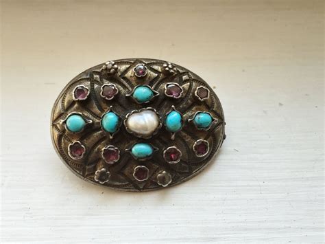 Victorian Brooch Austro Hungarian Silver Garnet Turquoise Etsy