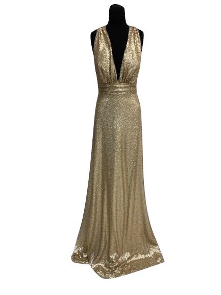 Revelry Champagne Gold Sequin Evening Dress Quick Fix Tailoring
