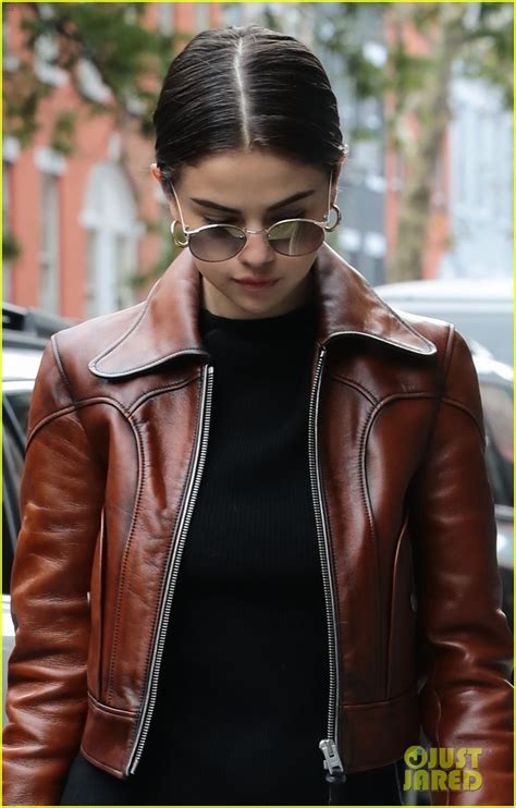 Photo Selena Gomezs Brown Leather Jacket Is A Fall Essential 01