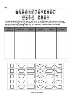 There are a range of worksheets to help children learn and calculate angles in triangles and quadrilaterals. Quadrilateral Card Sort - (geometry / polygons / math) by ...