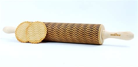 No R060 Zig Zag Laser Engraved Rolling Pin Embossing Rolling Pin