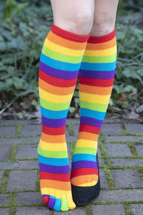 Rainbow Toe Socks Striped Knee High Socks Toe Socks Socks