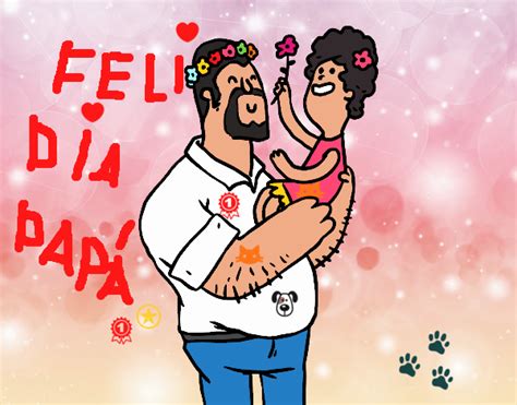 Dibujo De Padre E Hija Con Flores Pintado Por Santiagoca