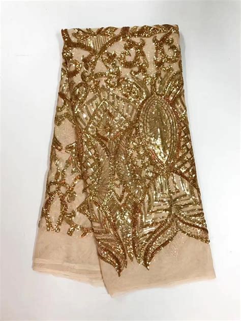 Gold Sequin Fabric High Quality French Lace Fabric With Appliques