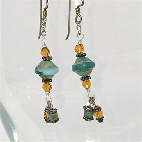 Turquoise And Topaz Earrings Czech Bead Earrings Saucer Etsy