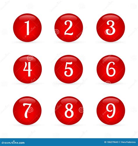 Set Of Glossy Round Buttons With Numbers From 1 To 9 Red Glass Buttons