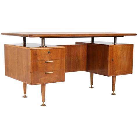 Walnut Mid Century Modern Floating Top Desk By Aapatijn For Poly Z 1960s Secret House Brass