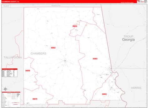 Chambers County Al Zip Code Wall Map Red Line Style By Marketmaps