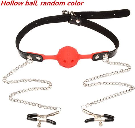 For Funny Flashlight Leather Mouth Gag Ball Oral Funny Breast Nipple Clamps Chain