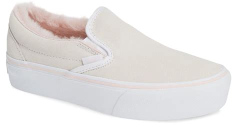 Vans Classic Faux Fur Slip On Platform Sneaker In Pink Lyst