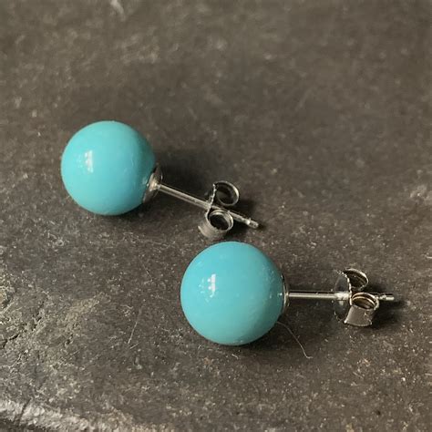 Natural Sleeping Beauty Turquoise Stud Earring Mm In K Etsy