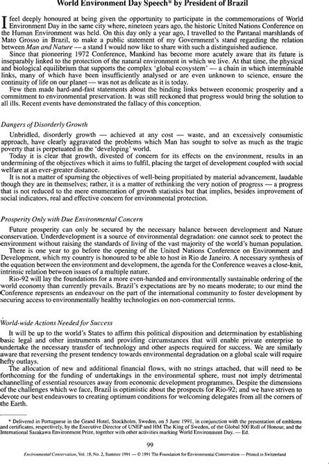 Maybe you would like to learn more about one of these? World Environment Day Speech* by President of Brazil ...