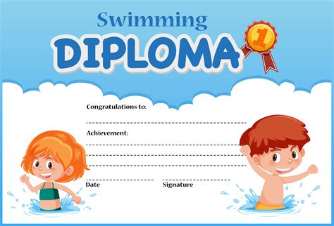 Swimming Diploma Certificate Template Vector Art At Vecteezy