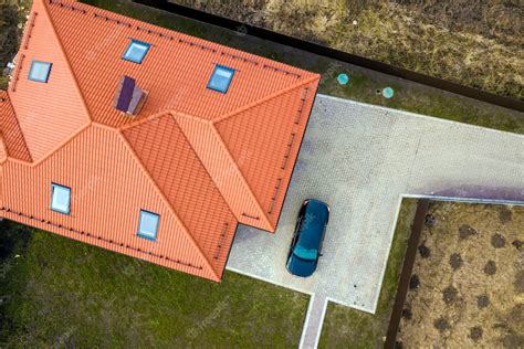 Premium Photo Aerial Top View Of House Metal Shingle Roof With Attic