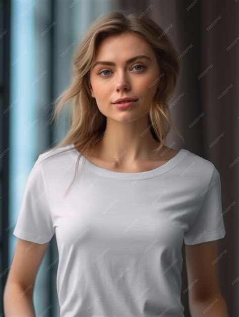 Premium Ai Image Beatiful Handsome Woman In White Tshirt Realistic T Shirt Mockup