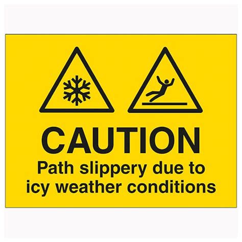 Caution Path Slippery Due To Icy Weather Conditions Winter Safety