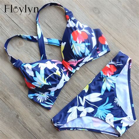 Floylyn Sexy Floral Printed Bikinis Push Up Swimwear Women Swimsuit