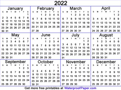 One Page Calendar Free Printable For 2022 2023