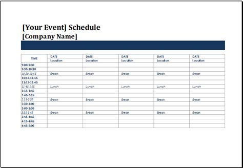 Template For Schedule Of Events Printable Schedule Template