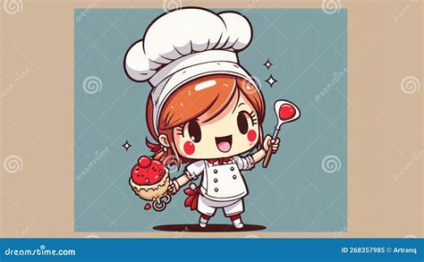 Cute Chibi Cook Girl Picture Cartoon Happy Drawn Characters Stock