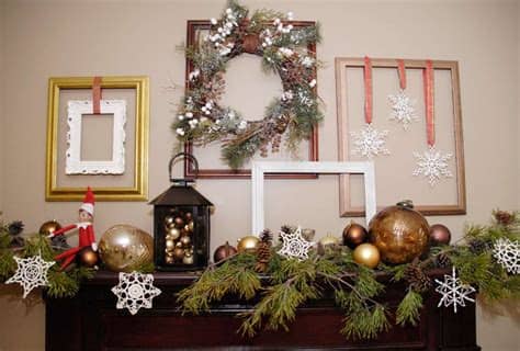 Looking for decorating ideas with picture frames? Empty frames holiday mantel decor - Living Rich on ...